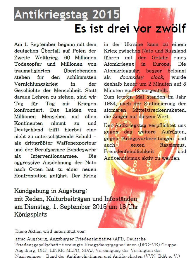Flyer Antikriegstag 2015